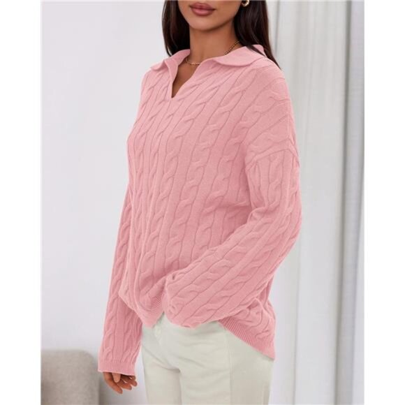 ✨ Women’s Oversized V-Neck Cable Knit Sweater | Cozy Fall & Winter Pullover ✨ - Picture 4 of 6